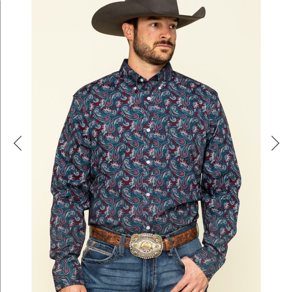 Paisley Print Ls Western Shirt Sz 
